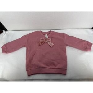 NWOT H&M Girls Pink Velvet Bow Crewneck Sweatshirt Size 2T‎